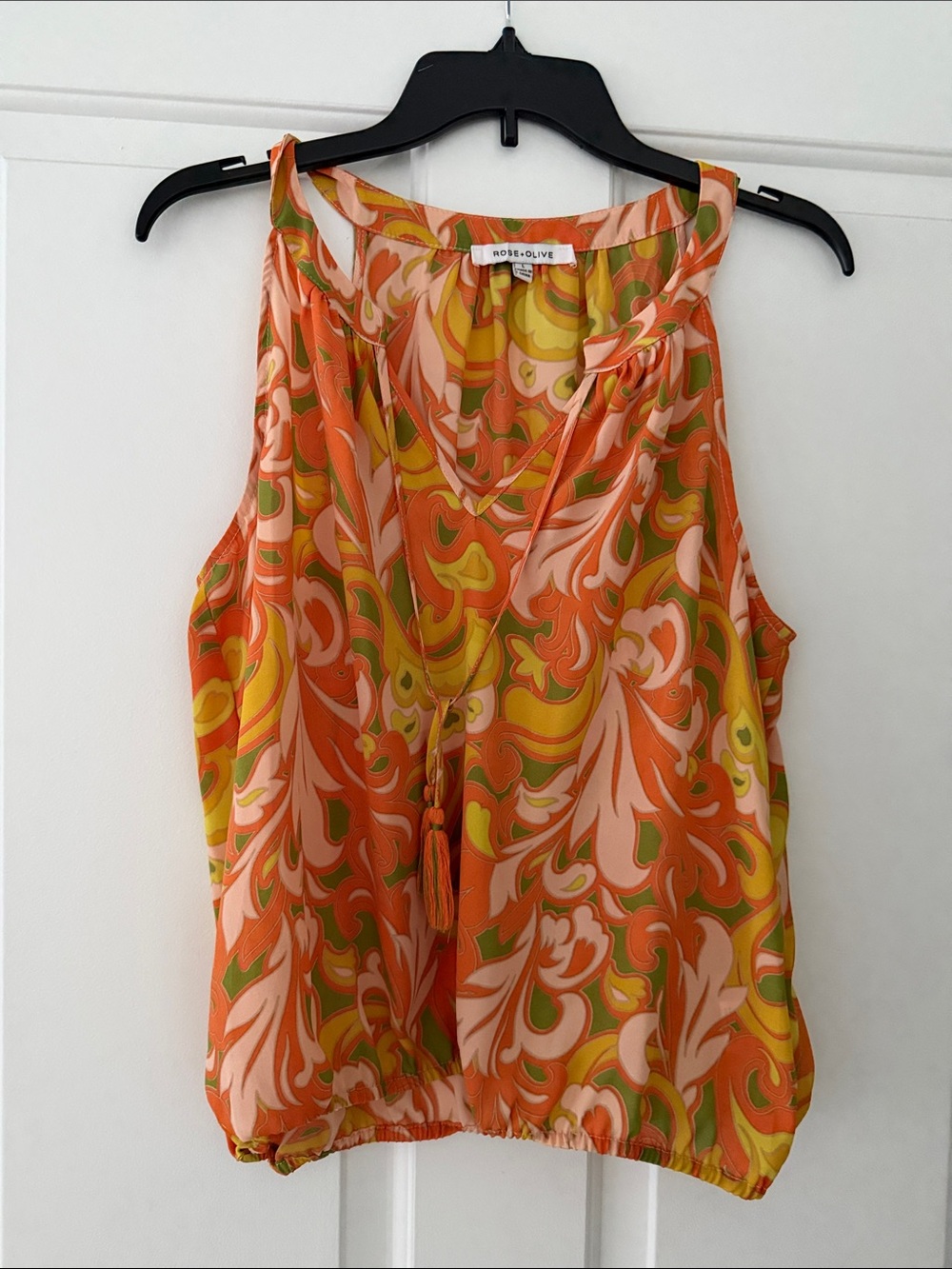 Rose & Olive Orange, Yellow & Pink Swirl Print Tank